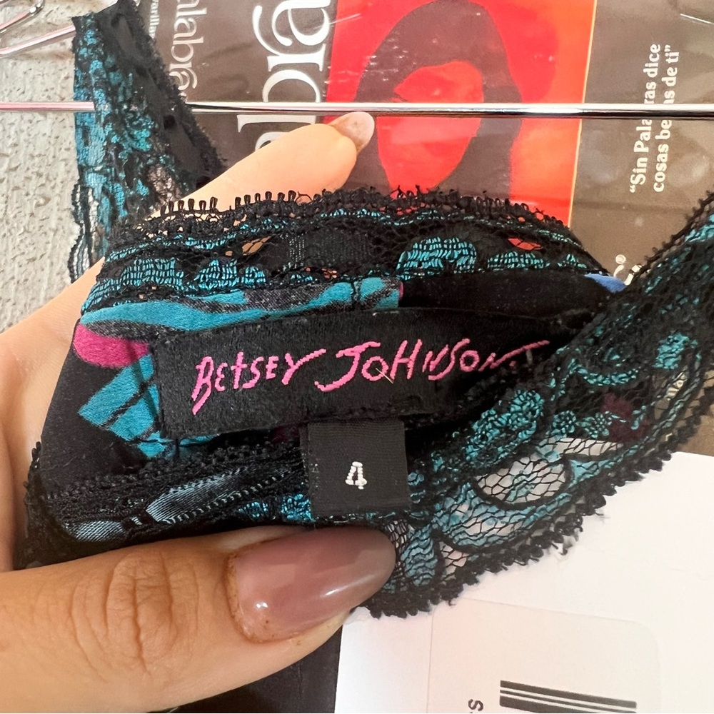 Betsey Johnson Bow Lace Trim Silk Milkmaid Dress - Picture 8 of 8
